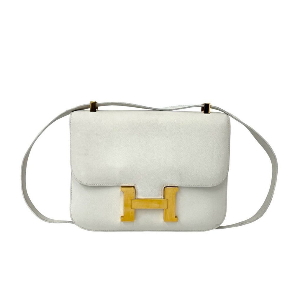 HERMES Vintage Constance 24 Veau Gulliver Leather Mini Shoulder Bag, White, 5...